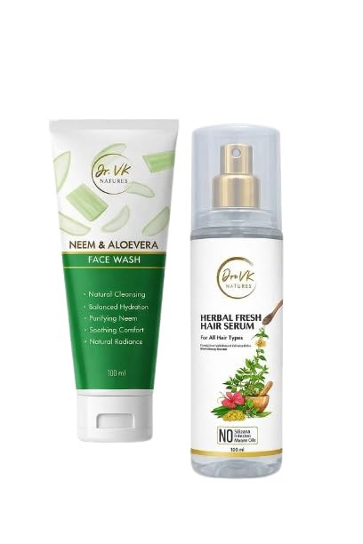 TA Herbal Hair Serum for Hair Growth & Frizz Control (100ml) + FREE Neem & Aloe Vera Face Wash – Anti Hair Fall, Smooth & Shiny Serum for Men & Women | Hair Care & Skin Care Combo