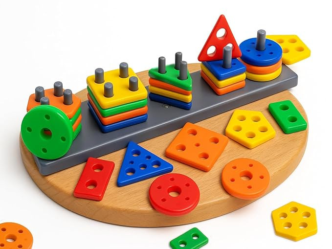 TA Smart Activity Fun&Learning Blocks Geometrics, Educational & Learning Sorter Toys, Color Choose Stacking Game for Kids Baby, 1 2 3+ Year Activity Toys (Geometric Block)