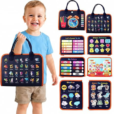 TA 12 in 1 Toddler Busy Binder Learning Educational Board for Kids Sensory Board Preschool Education Learning Fine Motor Skills Montessori Busy Board Educational Busy Book for Learning (Black)