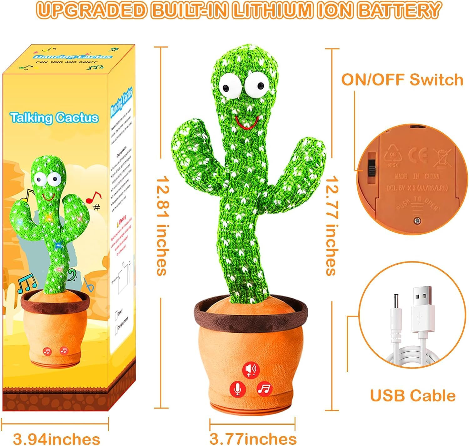 TA Toys Talking Cactus Baby Toys for Kids Dancing Cactus Toys Can Sing Wriggle & Singing Recording Repeat What You Say Funny Education Toys for Children Playing Home Decor for Kids