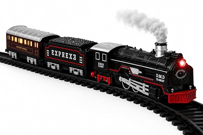 TA Train Set for Kids | Choo Choo Train Toy with Tracks, Smoke, Lights & Sound | USB Rechargeable | Age 2-6 Years | Color May Vary
