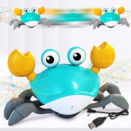 TA Rechargeable Crawling Crab Baby Toys for 6 to 12 Months with Light & Sound | Sensory Interactive Moving Musical Tummy Time Activity for Babies & Toddlers | Birthday Gift for Kids Electric Toy