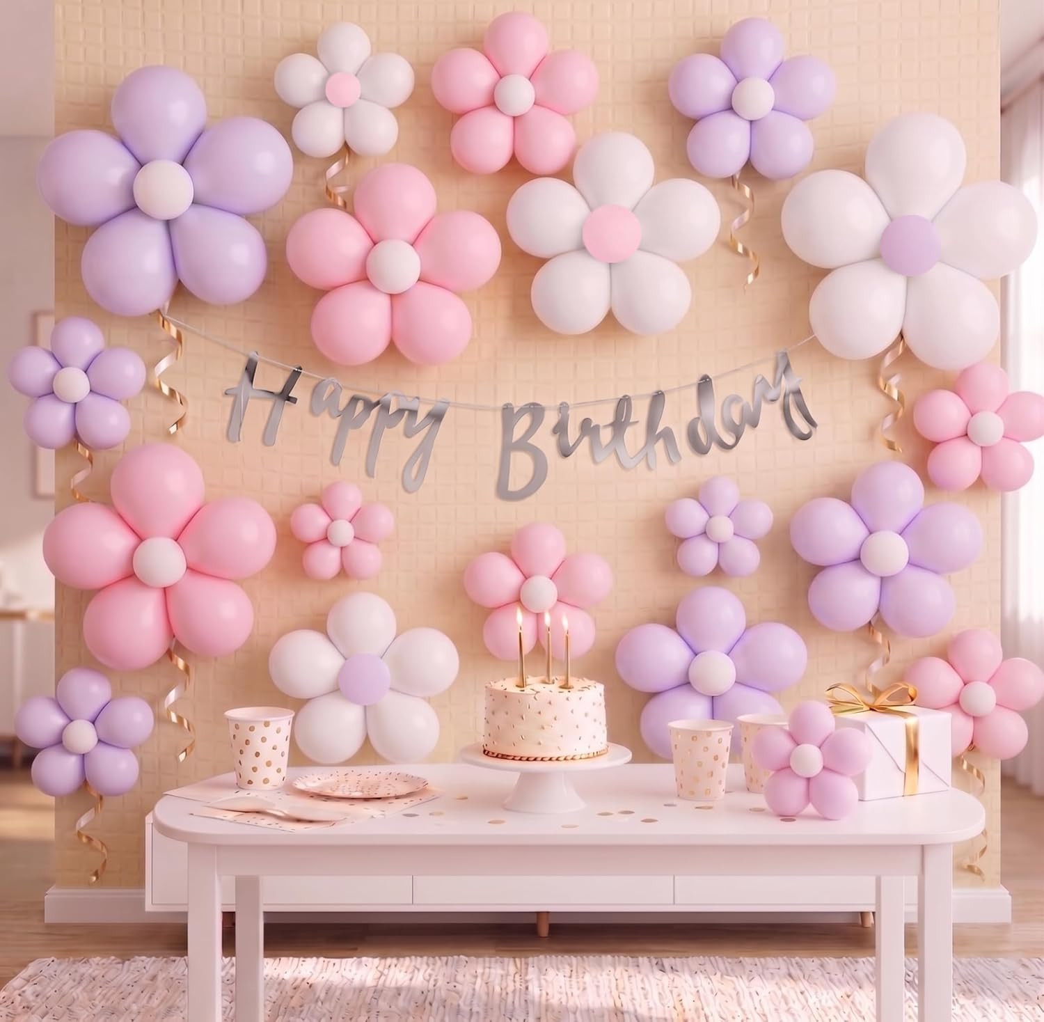 TA Party   Propz Pink Birthday Decoration Kit - 60 Pcs Flower Balloons For Decorations | Pink Flowers For Decoration | Flower Decoration For Birthday Party | Party Decorations Items (latex)