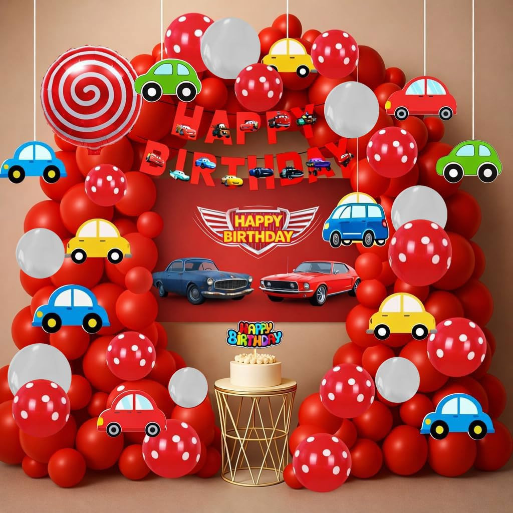 TA Car Theme Birthday Decoration Kit for Boys (Pack of 91) | Racing Theme Party Decor Set for Kids Birthday Celebration at Home | Colourful Car Concept Birthday Decoration Pack