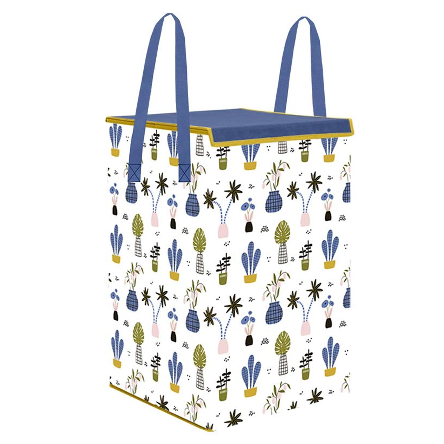 TA PrettyKrafts L1113 Laundry Basket for Clothes, Toy Storage Box with Lid & Handles, Toy Storage Box, 75 LTR,Mushroom Print,White, Set of 1