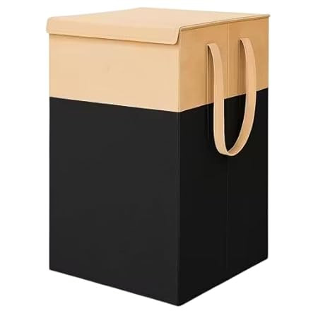 TA 75L Laundry Basket for Clothes Laundry Bag Cloth Basket Non Woven Laundry Bags for Clothes Freestanding Clothes Storage Organizer for Bedroom Basket for Clothes Cloth Bin (Black - Cream)