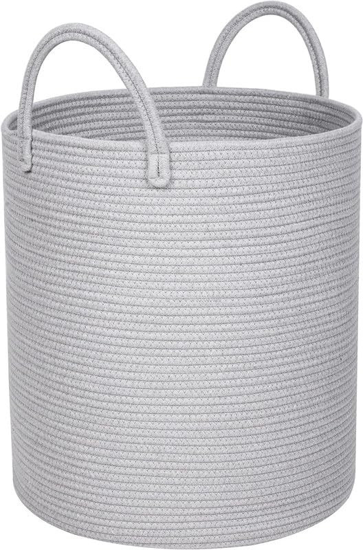 TA Laundry Basket Cotton Rope Hamper and Laundry Basket for Clothes, Towels, Storage in Laundry Room, Living room and Bedroom (Size - 15" x 15" x 18") (Grey)