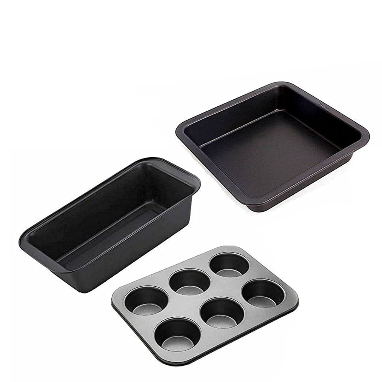 TA Xacton Bakeware Combo of 6 Carbon Steel Slot Muffin Tray with Square Cake Mould with Bread Loaf Pan for Microwave , Oven , OTG, Cooker