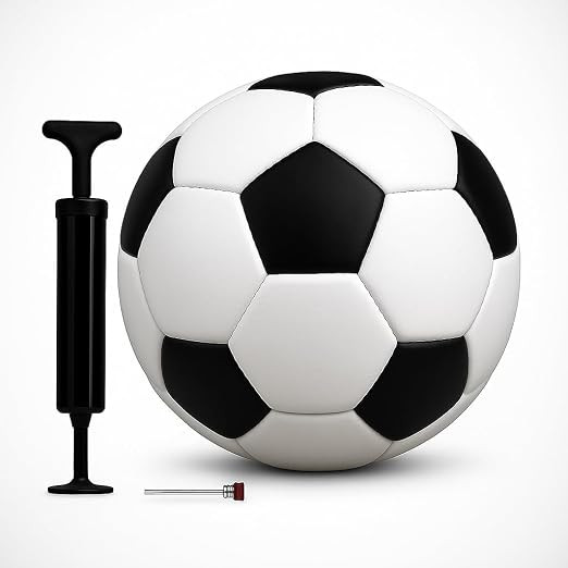 Black & White Football Size 5 with Air Pump & Needle | Waterproof Soccer Ball for Training, Match & Outdoor Play (Pack of 1)