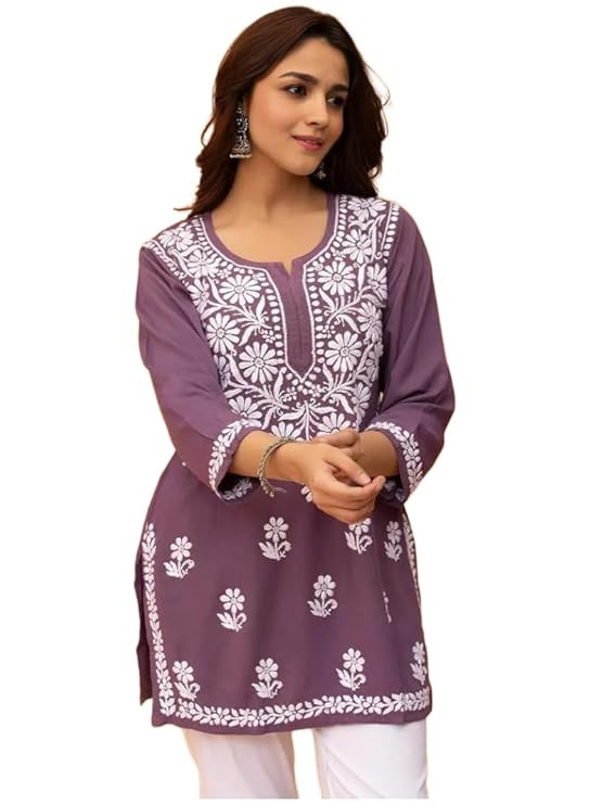 Women's Rayon Floral Embroidered Short Kurti (Kurti Angel)