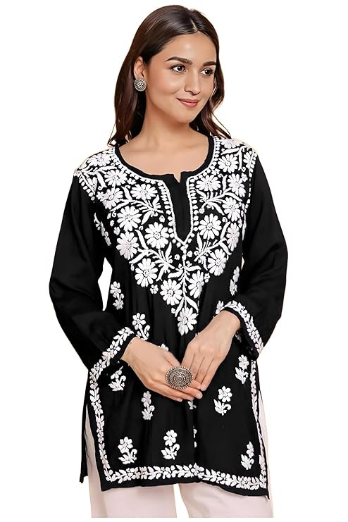 Women's Rayon Floral Embroidered Short Kurti (Kurti Angel)