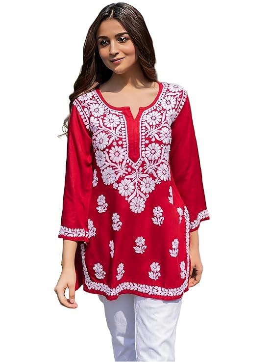 Women's Rayon Floral Embroidered Short Kurti (Kurti Angel)