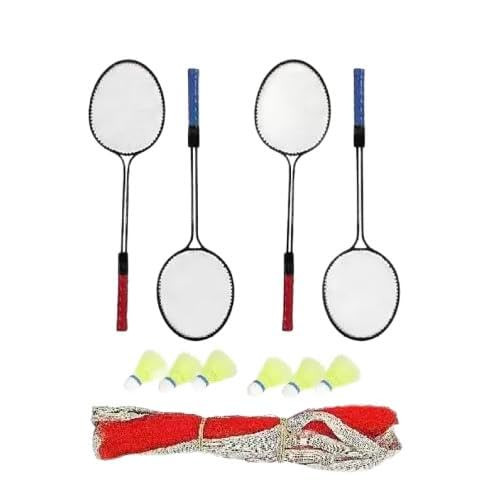 Badminton Combo 4 Pc Double Shaft Racket + Badminton Net + Nylon Shuttle 10 pc