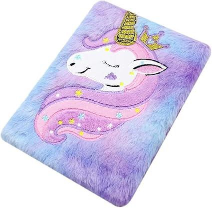 Plush Notebook Journal Cute Rainbow Unicorn Diary for Kids Girls Boys Writing Drawing (A5, 160 Lined Pages), Ink Color-Multicolor