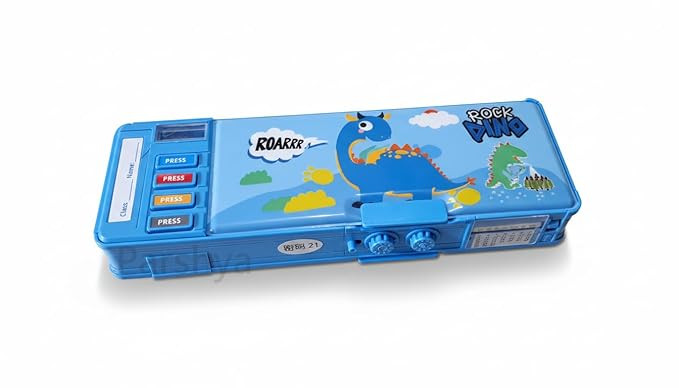Kids Dinosaur Pencil Box with Multi-Function Pop-Out Buttons | Dual Storage, Built-in Sharpener, Writing Pad, Password Lock | Premium ABS Plastic Pencil Case for Boys & Girls