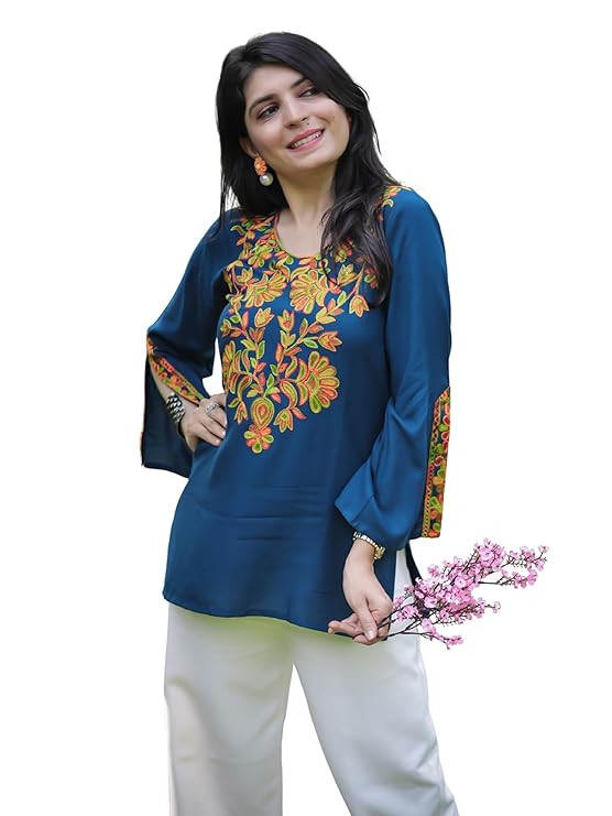 Women's Light Green Rayon Yoke Embroidery Straight Short Kurti | Office Wear Kurti | College Wear Kurti | Tunic Top