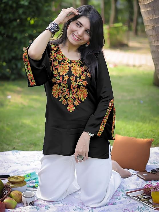 Women's Light Green Rayon Yoke Embroidery Straight Short Kurti | Office Wear Kurti | College Wear Kurti | Tunic Top