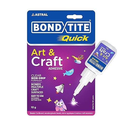 Bondtite Quick Art & Craft Glue, 10g | High-Viscosity, Non-Drip Adhesive | Clear Finish, Repositionable Glue for DIY Craft Projects, Home & School Use