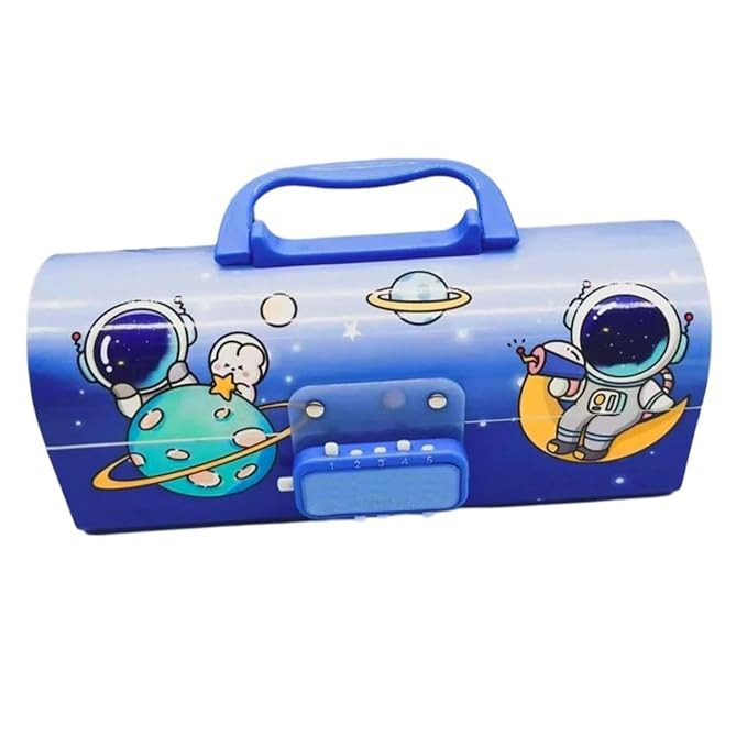 Space Plastic Kids Pencil Box Suitcase Style Password Lock Pencil Case,Multi-Layer Pencil Box for Kids,Boys,Girls,Stationary Organizer Case,Return Gift (Blue Space)
