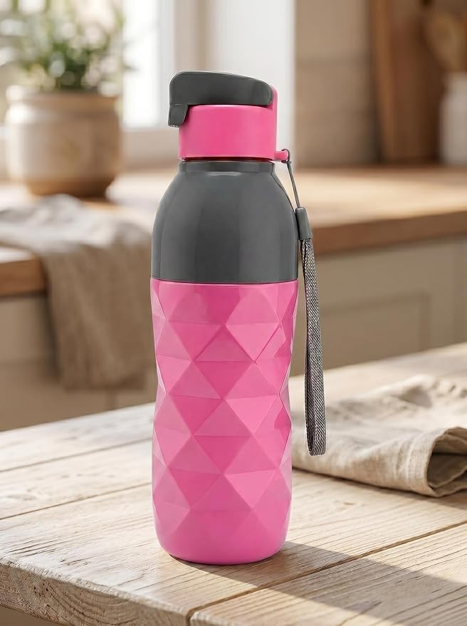 Unbreakable Plastic Water Bottle,Grip and Geometric Diamond Texture | Multicolor Leakproof Gym, Office & School Bottles,600ml (Note, Color will be delivered as per stock Availability)