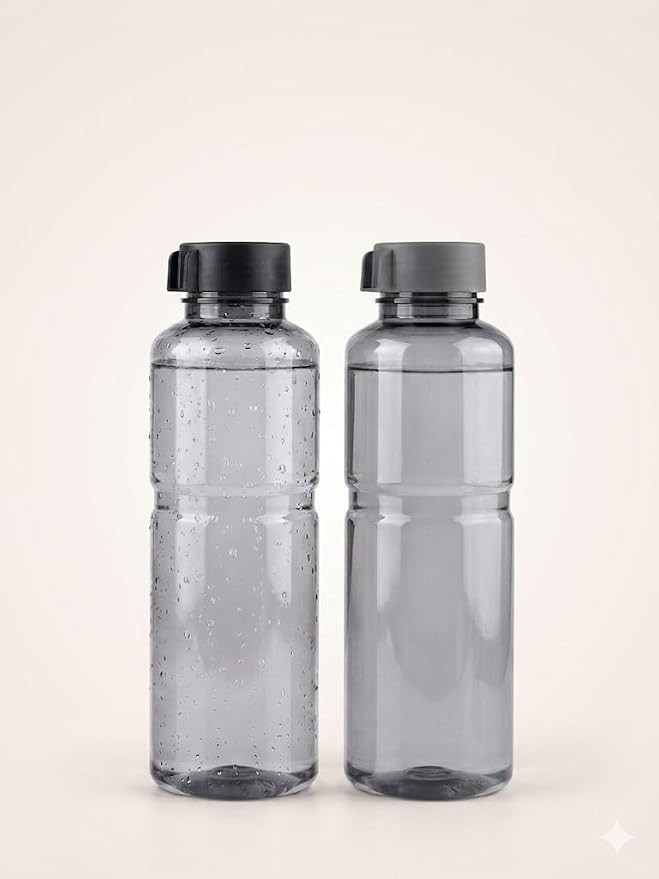 Plastic Water Bottle Set of 2, 1 Litre, BPA-Free, Leakproof Lid, for Sports, Office, Travel and Commute
