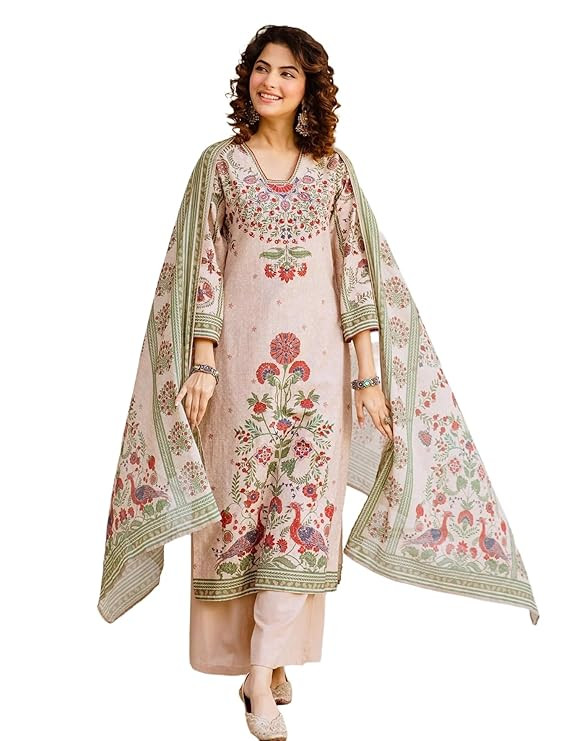 Women's Printed Straight Kurta and Pant with Dupatta Set