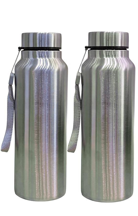 2 of 750 ml Stainless Water Bottle for School, Gym, Office, Students | Stainless Steel Silver Bottles Set for Girls, Men, Women | 750 ML_Straight Shape (Pack of 2) Silver