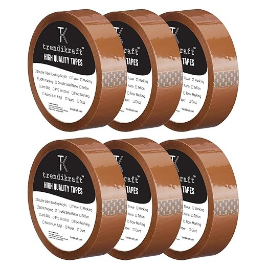 12mm X 65 meter Pack of 6 Brown BOPP Packing Cello Tape with Durable Materials Self Adhesive Heavy Duty Tep Roll Ideal for Packaging Box 1/2 inch 65mtr