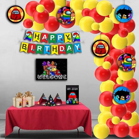 Party Among Us Party decorations Kit - 80 pcs includes Banner, balloons, thank you, centerpiece, danglers, Party Supplies, Among Us Birthday Decor, DIY décor Pack for kids, gamer