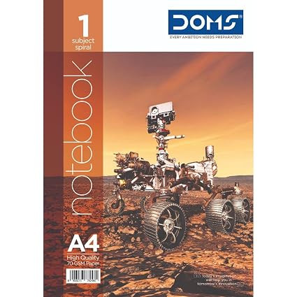 Doms Space Series 1 Subject Spiral Notebook | A4, 70 GSM, Single Line, 160 Pages | 29.7 x 21 CM | The Book is Sturdy & Long Lasting | Pack Of 1 | Color And Design May Vary