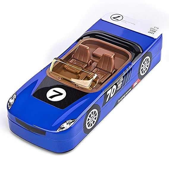 Stylish Metal Racing Car Shape Pencil Box - Double Layer Metal Pencil Case for Kids, Boys/Pencil Case for Students, Birthday Return Gift (Blue)