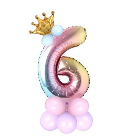 Multicolor 32 Inches Numbers 6 Shape Large Big Foil Helium Balloons For Party Decorations In Happy Birthday Anniversary Office Items Materials Set Pack,1 Piece