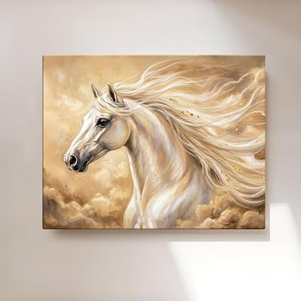 ArtX Canvas Single Horse Painting Vastu Frame Wall Art Painting, Wall Decor, Multicolor, Nature, 58.0 X 45.0 cm, Set of 1