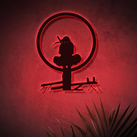 Wooden Light Backlit Wall Art | Anime Character LED Decor | MDF Laser Cut Light Art for Home, Bedroom, Office, Gaming Room and Gifts (Red, Small)