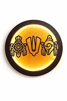 LED Backlit Vishnu Shanku Chakra Naamam Wall Art Matte Finish, 29x29 cm,Spiritual Decor (Vishnu Namam)