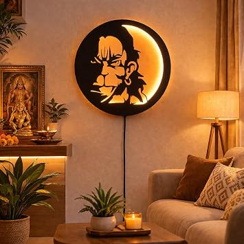 God Hanuman Wall Decor LED Backlit Warm Glow Spiritual Wall Hanging Hindu God Hanuman Wall Art