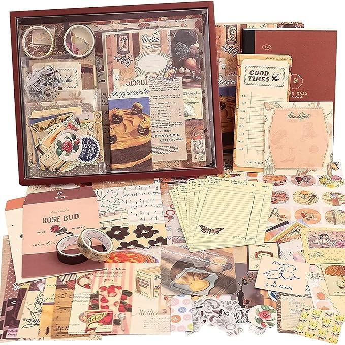 346pcs Vintage Scrapbook Stickers Pack for Art Journaling Bullet Junk Journal Planners DIY Paper Stickers Craft Kits Notebook Collage Album Aesthetic Sticker (Brown Vintage Scrapbook)