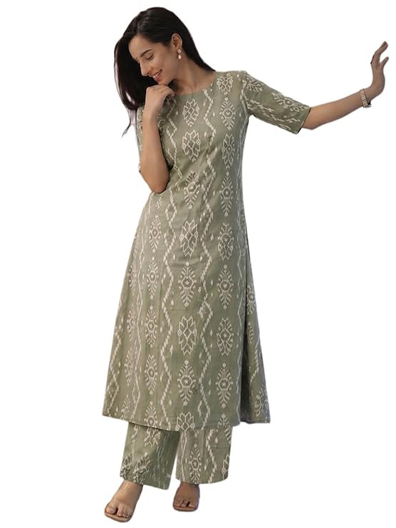 Co Ord Set for Women Viscose Printed | A Line Kurta Palazzo Set for Woman | Round Neck Elbow Sleeve Ethnic Dress Stylish Coord Outfit Trendy Womens Clothing