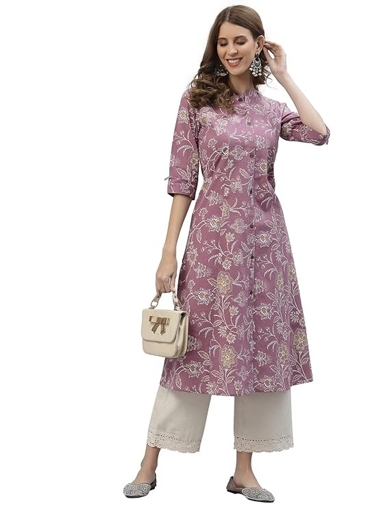 Aqua Floral Printed Rayon A-Line Kurta | Comfortable Daily Office & Casual Wear (Available in Plus Sizes)