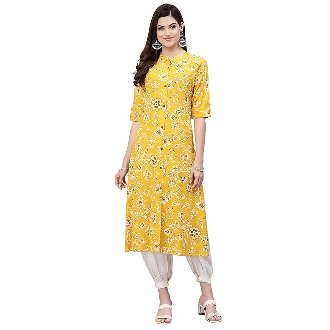 Aqua Floral Printed Rayon A-Line Kurta | Comfortable Daily Office & Casual Wear (Available in Plus Sizes)