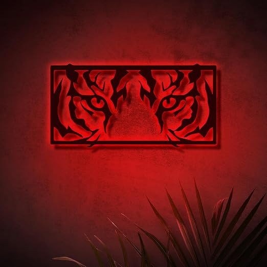 Tiger Frame Wooden Neon Light Backlit Wall Art Tiger Face LED Decor Animal Frame 3D Glow Light for Bedroom Gaming Room Office Home Wildlife Gift (red, s)