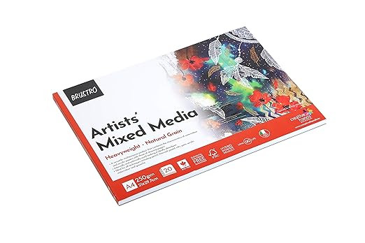BRUSTRO Artists Mixed Media Glued Pad | 250 GSM,A4,20 Sheets | Ideal for Acrylic Painting, Oil & Tempera, Multipurpose Use for Students, Professionals.