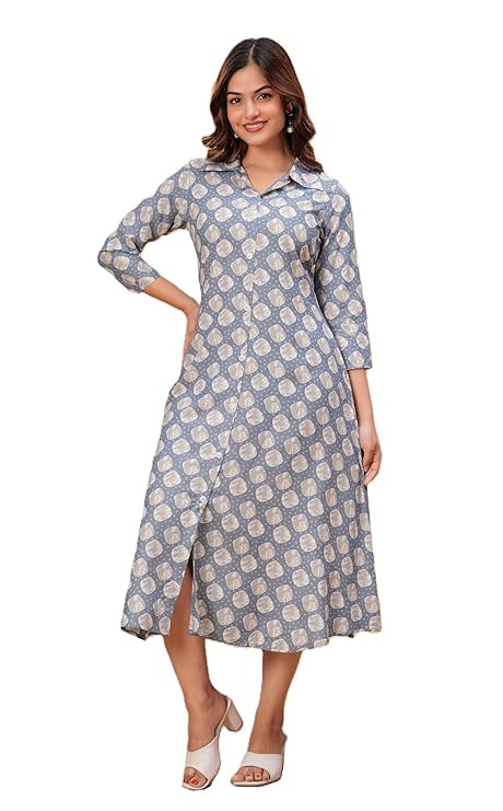 Women's Printed Rayon Front Slit A-Line Kurta