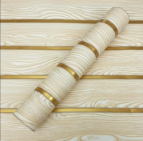 Premium Golden Wooden 3D Peel and Stick Wallpaper Roll 45x300cm | Waterproof PVC Self-Adhesive Vinyl Wall Sticker | Decorative Wood Texture DIY Sheet for Home, Living Room, Bedroom & Office.