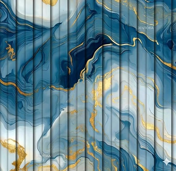 Blue Gold Louvers Self-Adhesive Kitchen Wallpaper Roll, PVC 3D Wall Sticker Oil Proof, Waterproof & Washable Wallpaper for Home Decor, Living Room, Bedroom, Hotel & Café Walls (45x300cm)