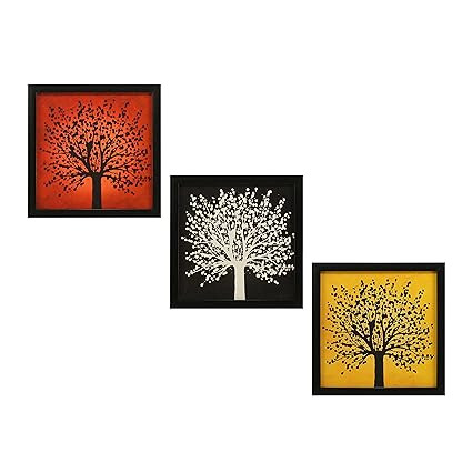 Indianara 3 Piece Set of Framed Wall Hanging Decor Modern Art(1066) Prints 8.7 Inch X 8.7 Inch Without Glass-Multicolour