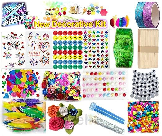 New Decoration DIY Art Craft kit for Kids (17 Art Craft Supplies) Art Craft Set Art Craft Materials Glitter Tapes Foam Sticker Gem Stone Feather Mirrors