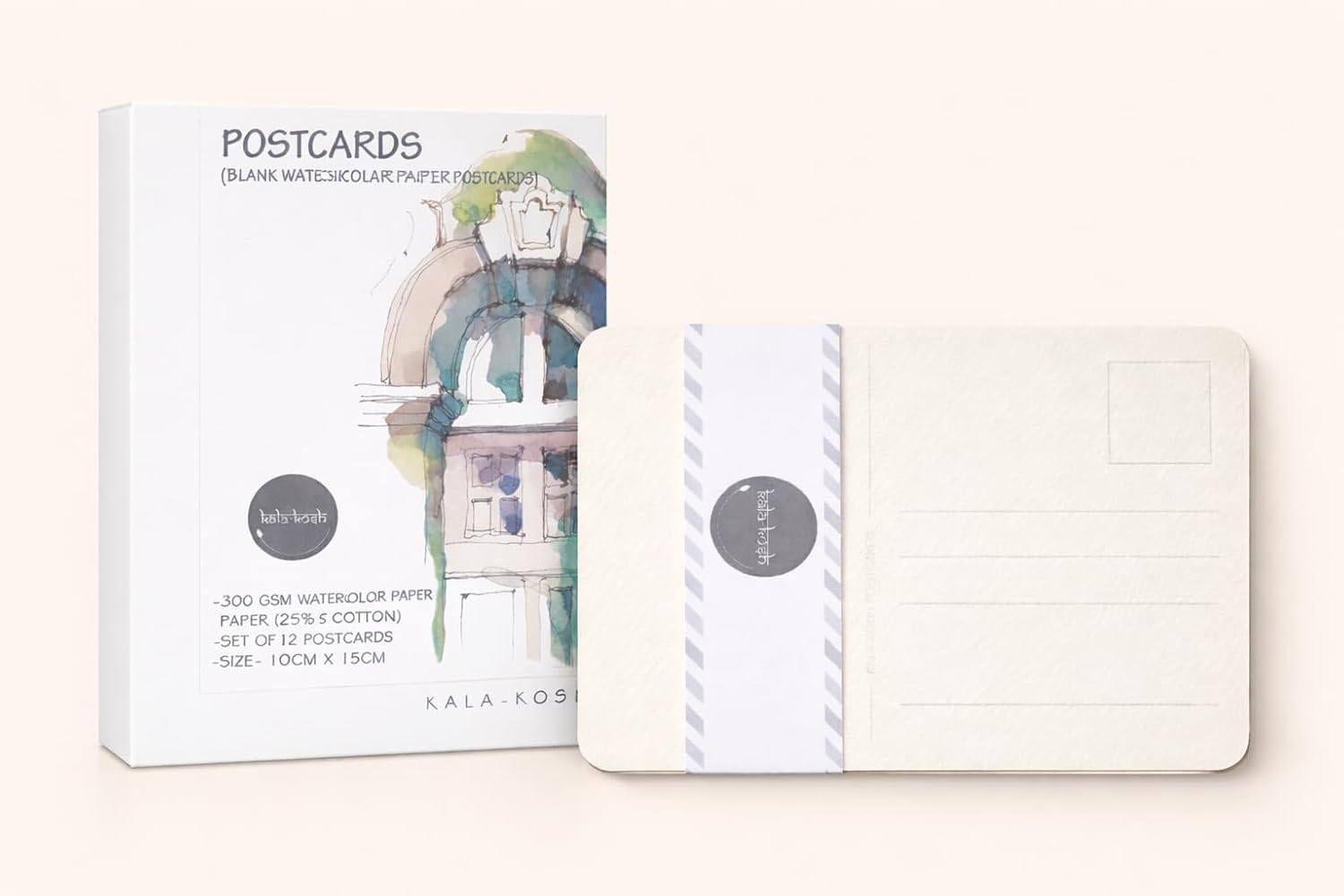 Watercolor Postcards, 300 GSM Cold Pressed Paper (25% Cotton), Set of 12 Blank Post Cards for Watercolor, Gouache, Ink & Mixed Media Painting, 10 x 14.5 cm