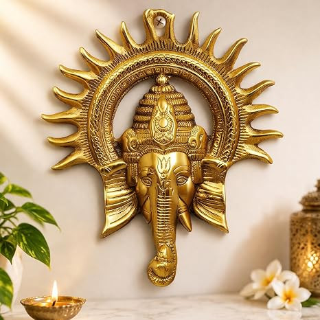 Metal Ganesha ji Statue,Ganpati Wall Hanging Sculpture Lord Ganesh Idol Lucky Feng Shui Wall Decor Your Home, Office,Religious Gift Article Decorative,Showpiece Figurines