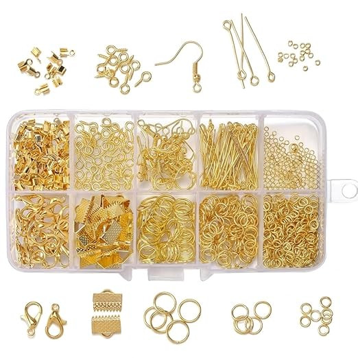 Metal Findings Kit, Jewellery Making Metal Findings Kit with Ribbon Clamp Crimps with Loop Head Pins Ribbon Ends for Jewellery Making and Crafts Work